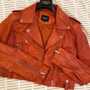 Cropped leather biker jacket